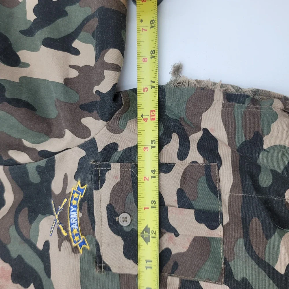 Kids Camo Zombie Army Costume Shirt Tattered Distressed Halloween Top Woodland